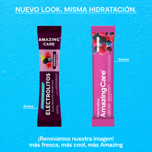 Electrolitos en Polvo Sabor Berries 30 Sticks - Amazing Care® | Electrolitos Hidratantes