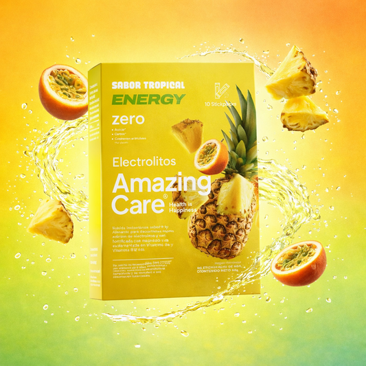 Electrolitos en Polvo Energy Sabor Tropical 10 Sticks - Amazing Care® | Electrolitos Hidratantes