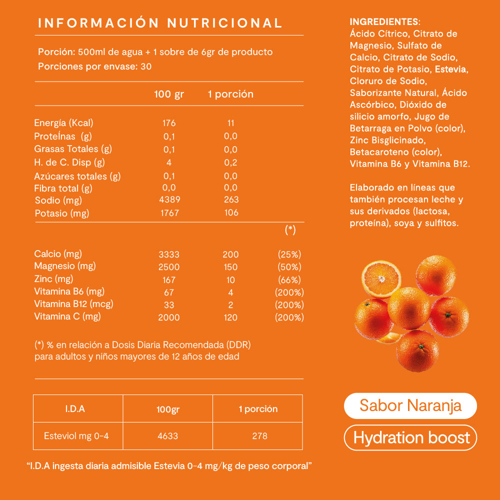 Electrolitos en Polvo Sabor Naranja 30 Sticks - Amazing Care® | Electrolitos Hidratantes