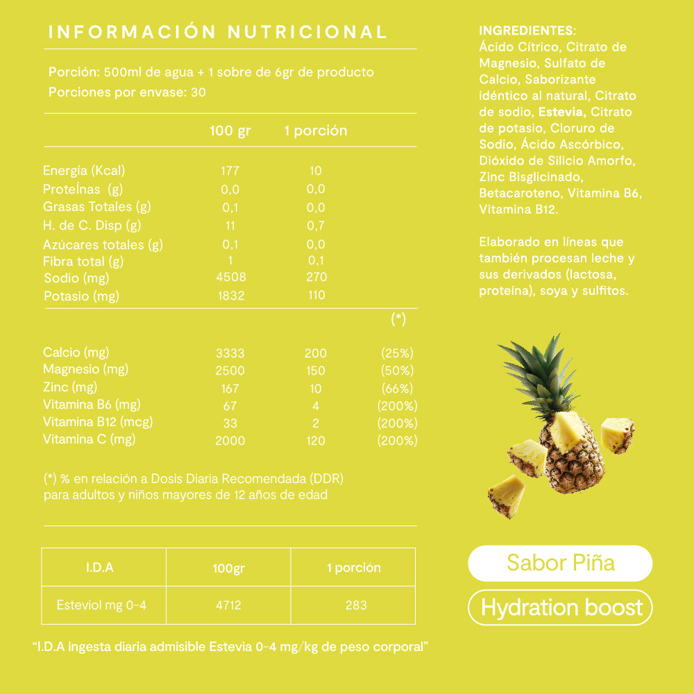 Electrolitos en Polvo Sabor Piña 30 Sticks - Amazing Care® | Electrolitos Hidratantes