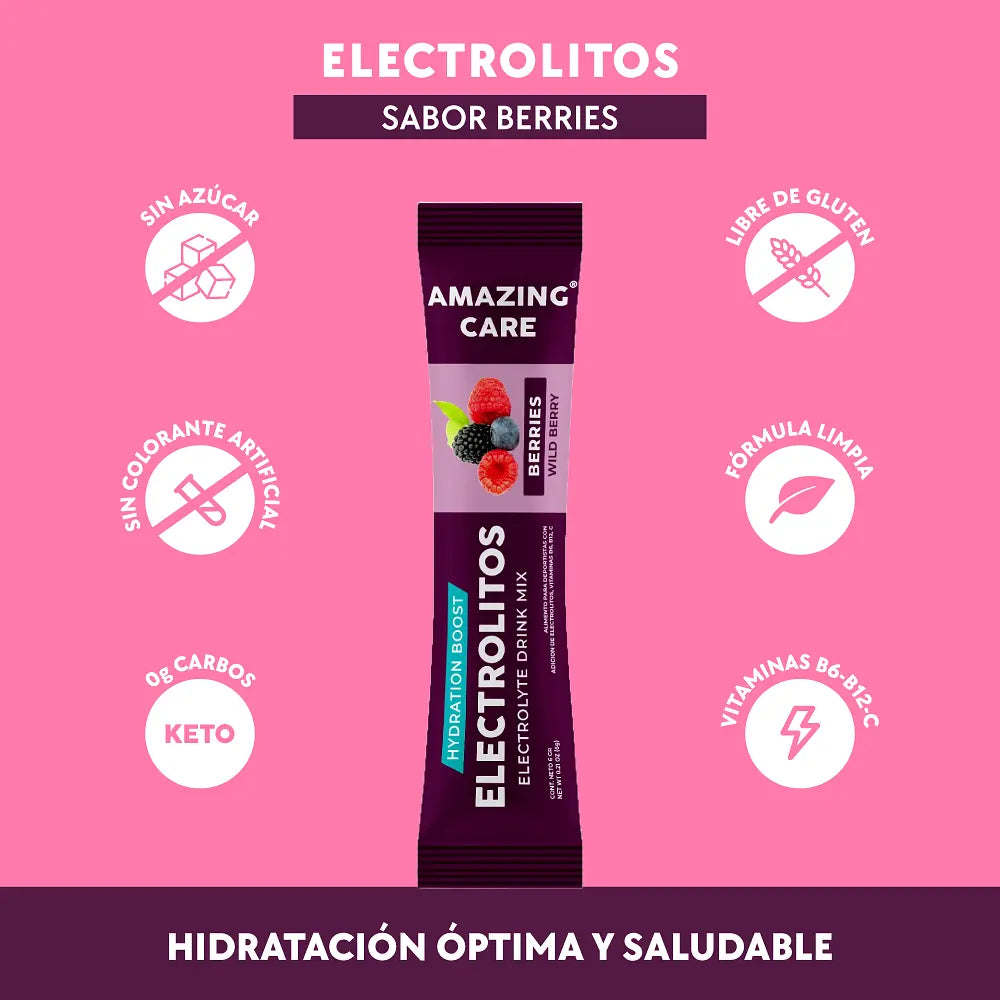 Pack 3x Electrolitos Sabor Berries (36 sticks) - Amazing Care® | Electrolitos Hidratantes