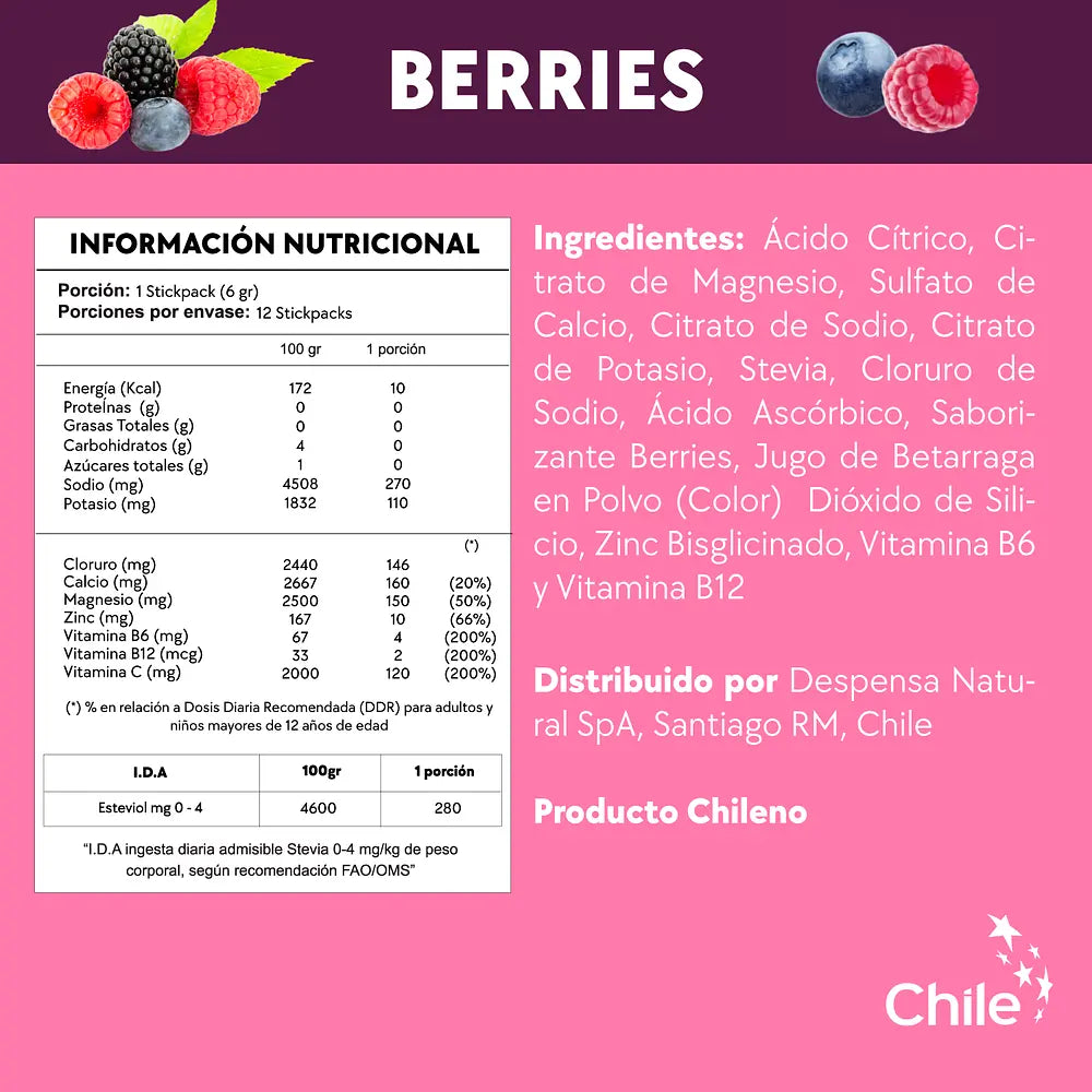 Pack 3x Electrolitos Sabor Berries (36 sticks) - Amazing Care® | Electrolitos Hidratantes