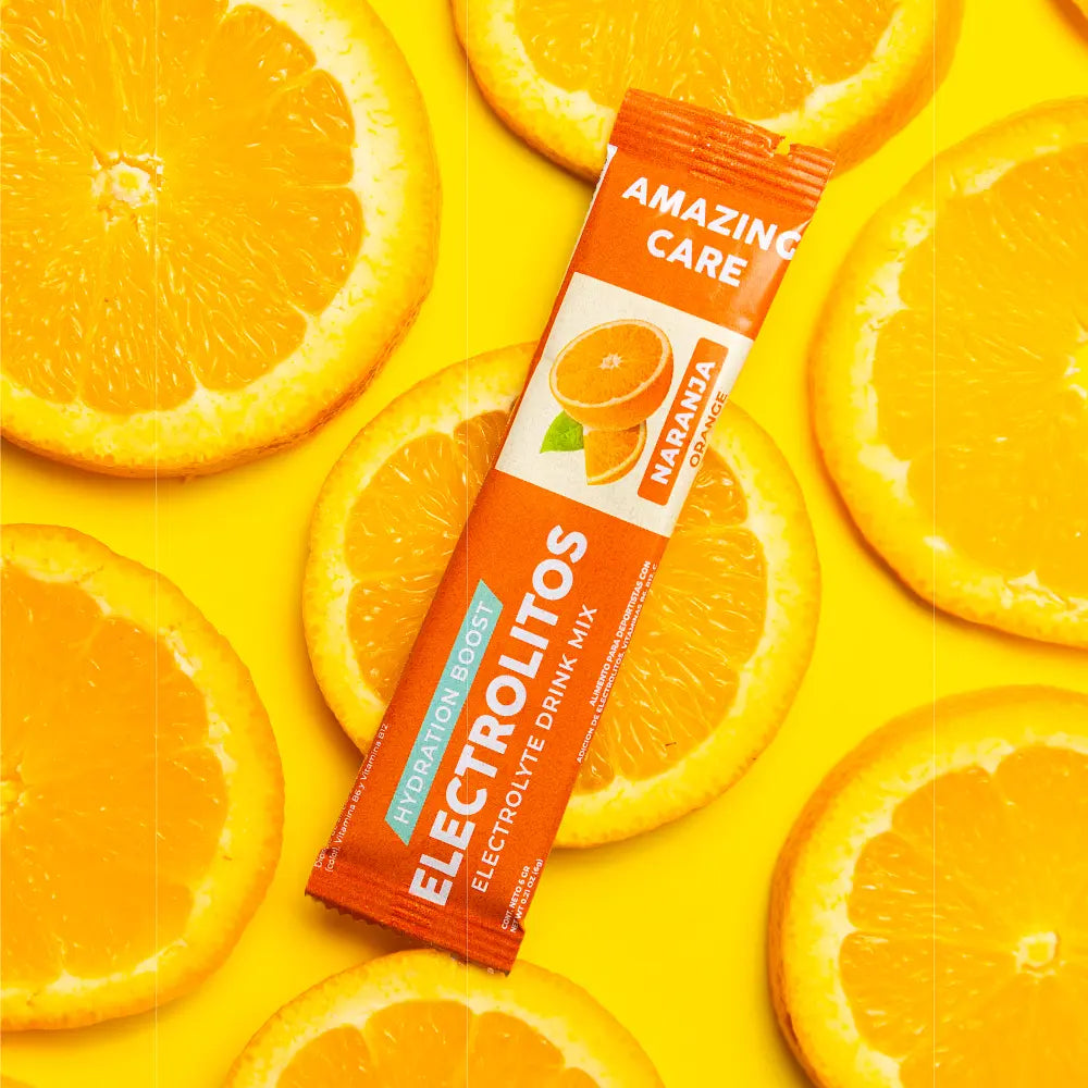 Electrolitos Sabor Naranja - Bebida Hidratante en Polvo 12 sticks - Amazing Care® | Electrolitos Hidratantes