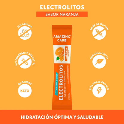 Electrolitos Sabor Naranja - Bebida Hidratante en Polvo 12 sticks - Amazing Care® | Electrolitos Hidratantes