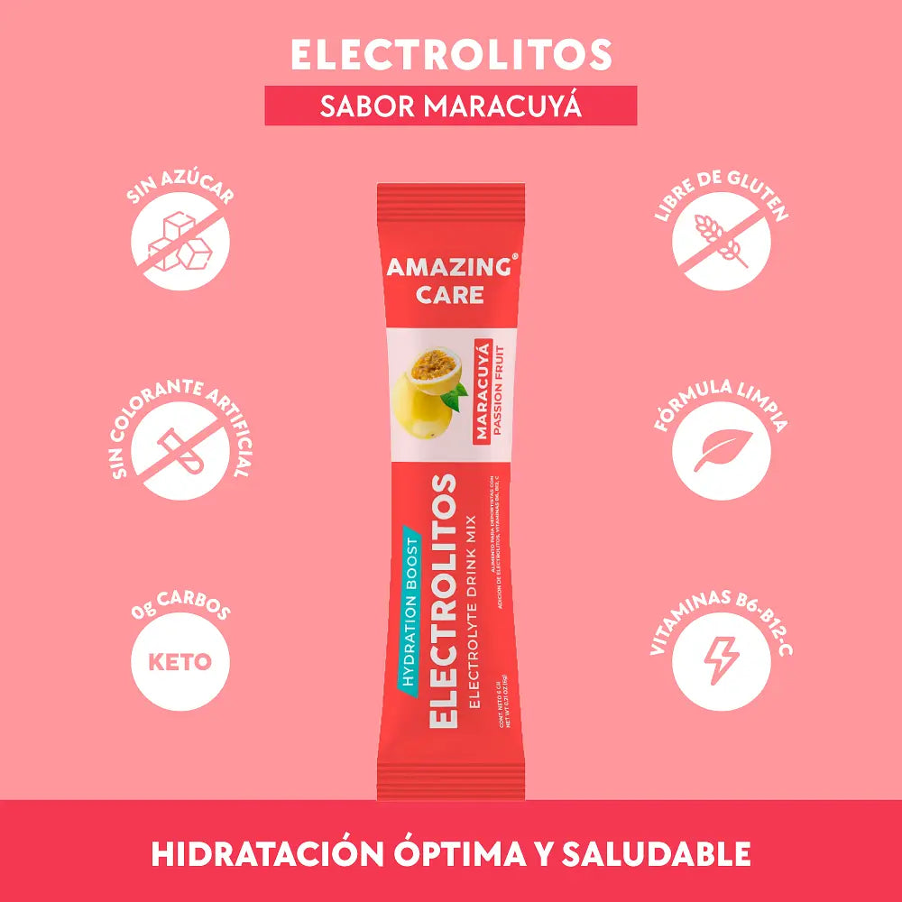 Pack 3x Electrolitos Sabor Maracuyá (36 sticks) - Amazing Care® | Electrolitos Hidratantes