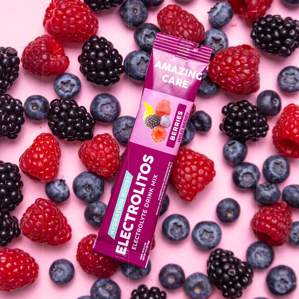 Electrolitos Sabor Berries - Bebida Hidratante en Polvo 12 sticks - Amazing Care® | Electrolitos Hidratantes