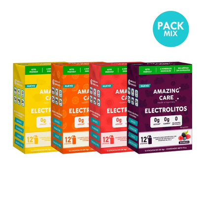 Pack 4x Electrolitos Mix Sabores (48 sticks) - Amazing Care® | Electrolitos Hidratantes