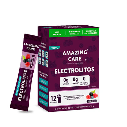 Electrolitos Sabor Berries - Bebida Hidratante en Polvo 12 sticks - Amazing Care® | Electrolitos Hidratantes