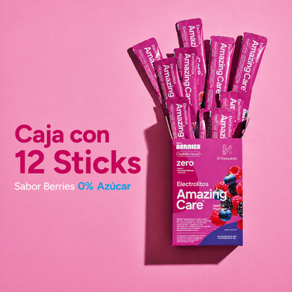 Electrolitos en Polvo Sabor Berries 12 Sticks - Amazing Care® | Electrolitos Hidratantes
