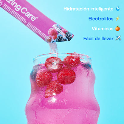 Electrolitos en Polvo Sabor Berries 30 Sticks - Amazing Care® | Electrolitos Hidratantes