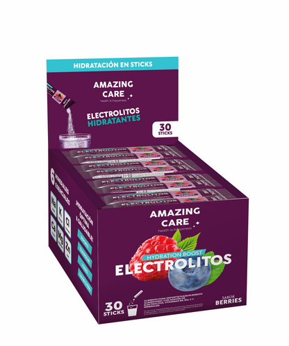 Electrolitos en Polvo Sabor Berries 30 Sticks - Amazing Care® | Electrolitos Hidratantes