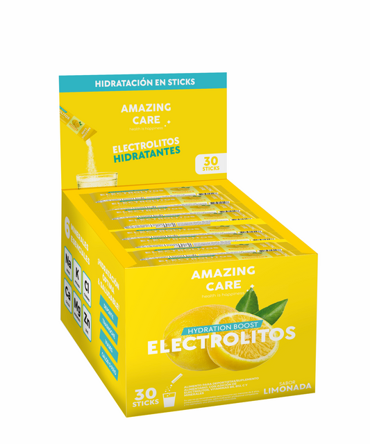 Electrolitos en Polvo Sabor Limonada 30 Sticks - Amazing Care® | Electrolitos Hidratantes