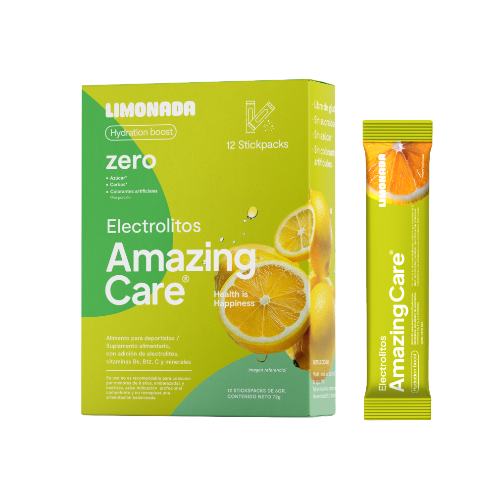 Electrolitos en Polvo Sabor Limonada 12 Sticks - Amazing Care® | Electrolitos Hidratantes