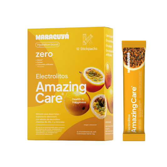 Electrolitos en Polvo Sabor Maracuyá 12 Sticks - Amazing Care® | Electrolitos Hidratantes