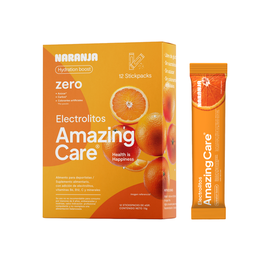 Electrolitos en Polvo Sabor Naranja 12 Sticks - Amazing Care® | Electrolitos Hidratantes