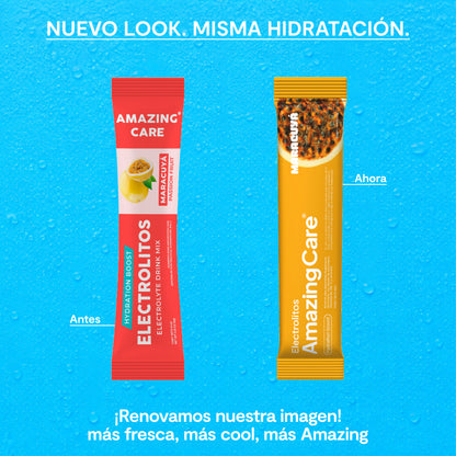 Electrolitos en Polvo Sabor Maracuyá 30 Sticks - Amazing Care® | Electrolitos Hidratantes