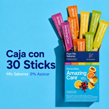 Electrolitos en Polvo Mix Sabores 30 Sticks - Amazing Care® | Electrolitos Hidratantes