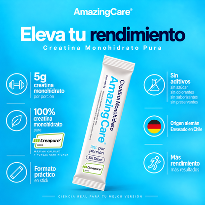 Creatina Creapure® Sin Sabor 30 Sticks - Amazing Care® | Electrolitos Hidratantes