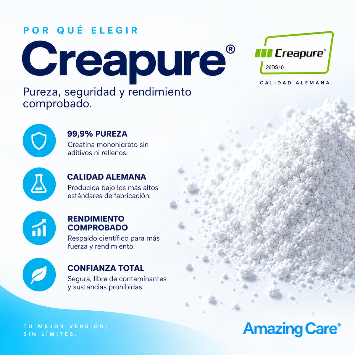 Creatina Creapure® Sin Sabor 30 Sticks - Amazing Care® | Electrolitos Hidratantes