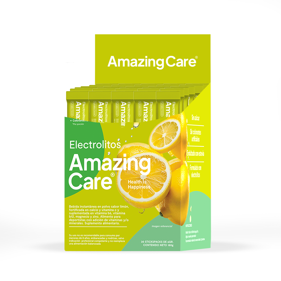 Electrolitos en Polvo Sabor Limonada 30 Sticks - Amazing Care® | Electrolitos Hidratantes