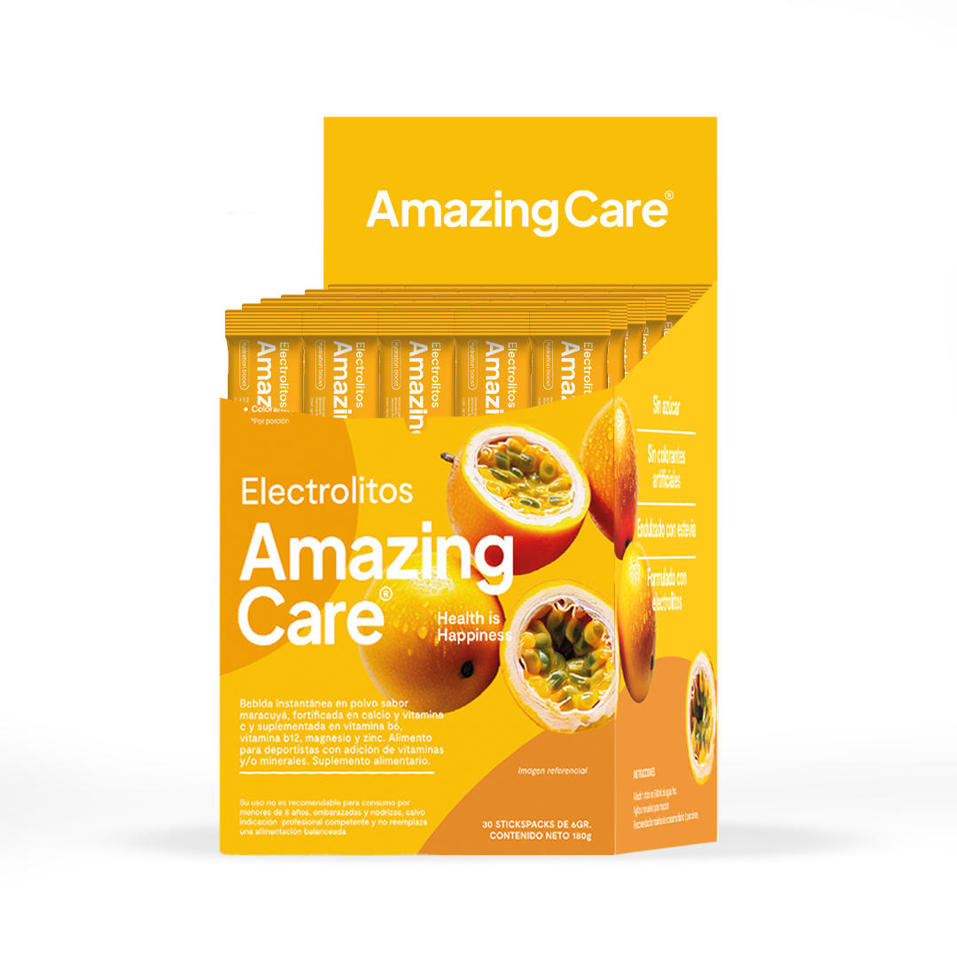 Electrolitos en Polvo Sabor Maracuyá 30 Sticks - Amazing Care® | Electrolitos Hidratantes