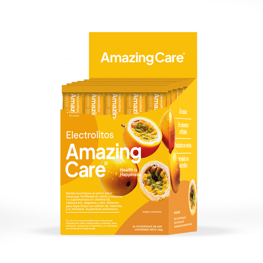 Electrolitos en Polvo Sabor Maracuyá 30 Sticks - Amazing Care® | Electrolitos Hidratantes