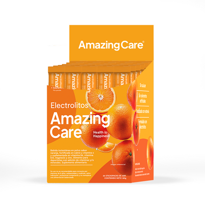 Electrolitos en Polvo Sabor Naranja 30 Sticks - Amazing Care® | Electrolitos Hidratantes