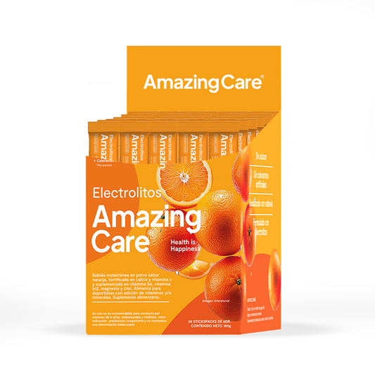 Electrolitos en Polvo Sabor Naranja 30 Sticks - Amazing Care® | Electrolitos Hidratantes