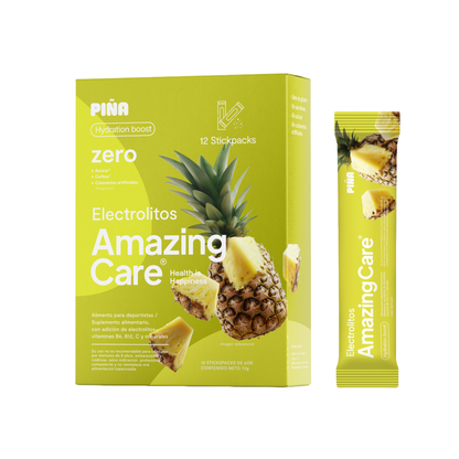 Electrolitos Sabor Piña - Bebida Hidratante en Polvo 12 sticks - Amazing Care® | Electrolitos Hidratantes