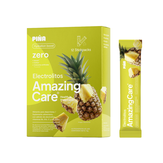 Electrolitos Sabor Piña - Bebida Hidratante en Polvo 12 sticks - Amazing Care® | Electrolitos Hidratantes