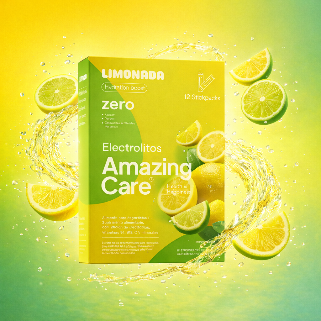 Electrolitos en Polvo Sabor Limonada 12 Sticks - Amazing Care® | Electrolitos Hidratantes
