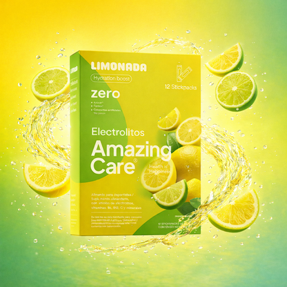 Electrolitos en Polvo Sabor Limonada 12 Sticks - Amazing Care® | Electrolitos Hidratantes
