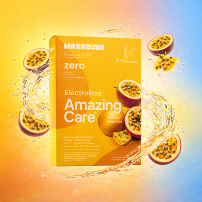 Electrolitos en Polvo Sabor Maracuyá 12 Sticks - Amazing Care® | Electrolitos Hidratantes