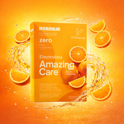 Electrolitos en Polvo Sabor Naranja 12 Sticks - Amazing Care® | Electrolitos Hidratantes