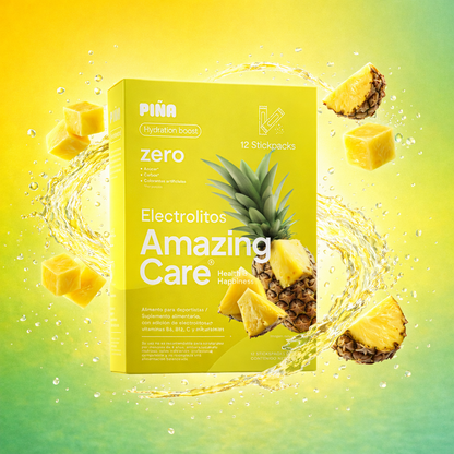 Electrolitos en Polvo Sabor Piña 12 Sticks - Amazing Care® | Electrolitos Hidratantes