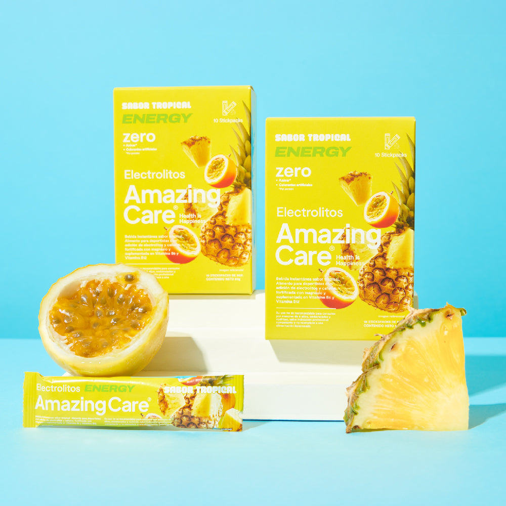 Electrolitos en Polvo Energy Sabor Tropical 10 Sticks - Amazing Care® | Electrolitos Hidratantes