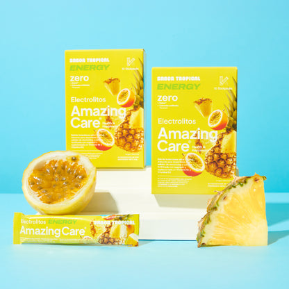 Electrolitos en Polvo Energy Sabor Tropical 10 Sticks - Amazing Care® | Electrolitos Hidratantes