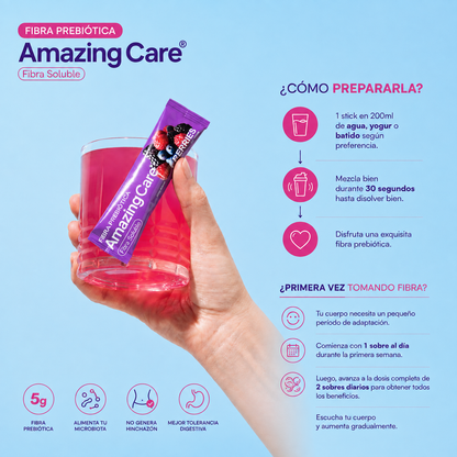 Fibra Prebiótica Sabor Berries 20 Sticks - Amazing Care® | Electrolitos Hidratantes