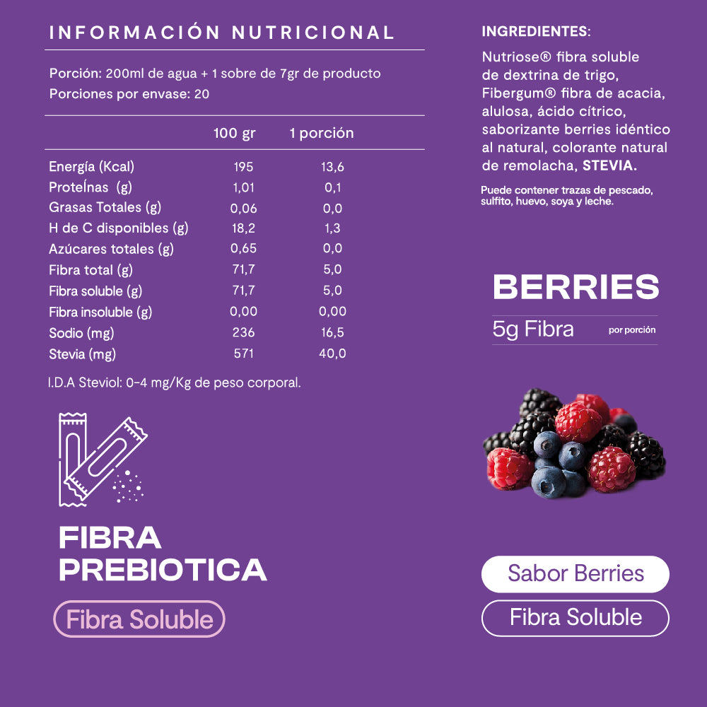 Fibra Prebiótica Sabor Berries 20 Sticks - Amazing Care® | Electrolitos Hidratantes
