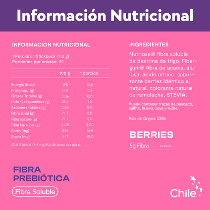Fibra Prebiótica Sabor Berries 20 Sticks - Amazing Care® | Electrolitos Hidratantes