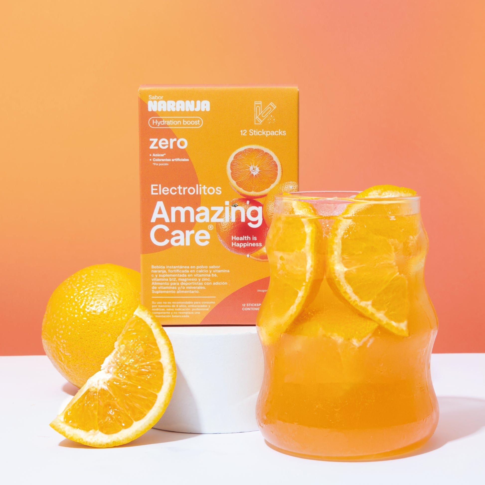 Electrolitos en Polvo Sabor Naranja 30 Sticks - Amazing Care® | Electrolitos Hidratantes