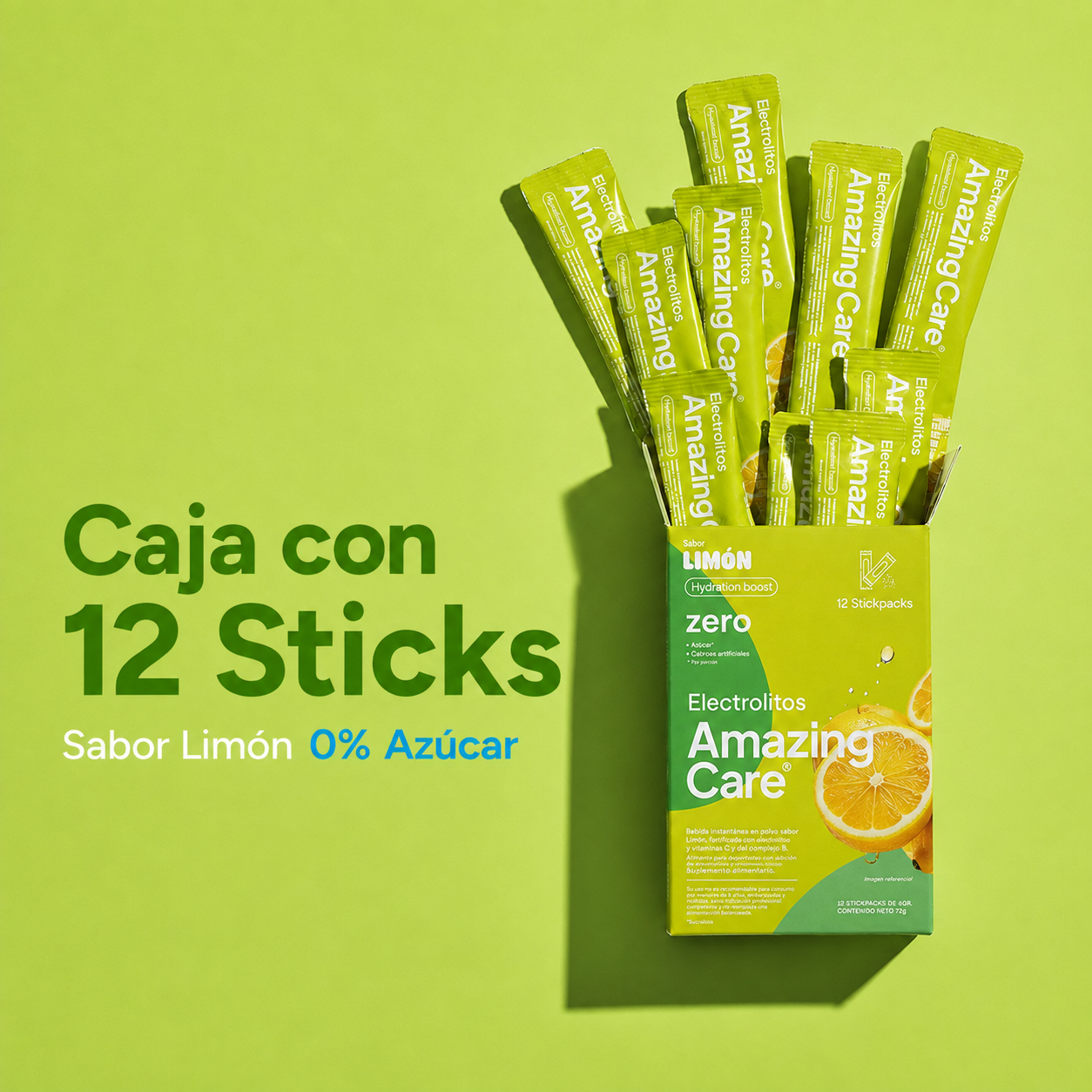 Electrolitos en Polvo Sabor Limonada 12 Sticks - Amazing Care® | Electrolitos Hidratantes