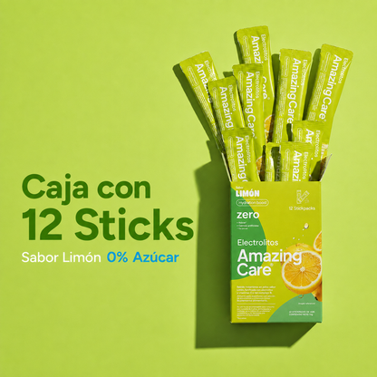 Electrolitos en Polvo Sabor Limonada 12 Sticks - Amazing Care® | Electrolitos Hidratantes