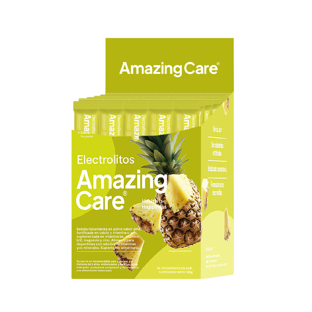 Electrolitos en Polvo Sabor Piña 30 Sticks - Amazing Care® | Electrolitos Hidratantes