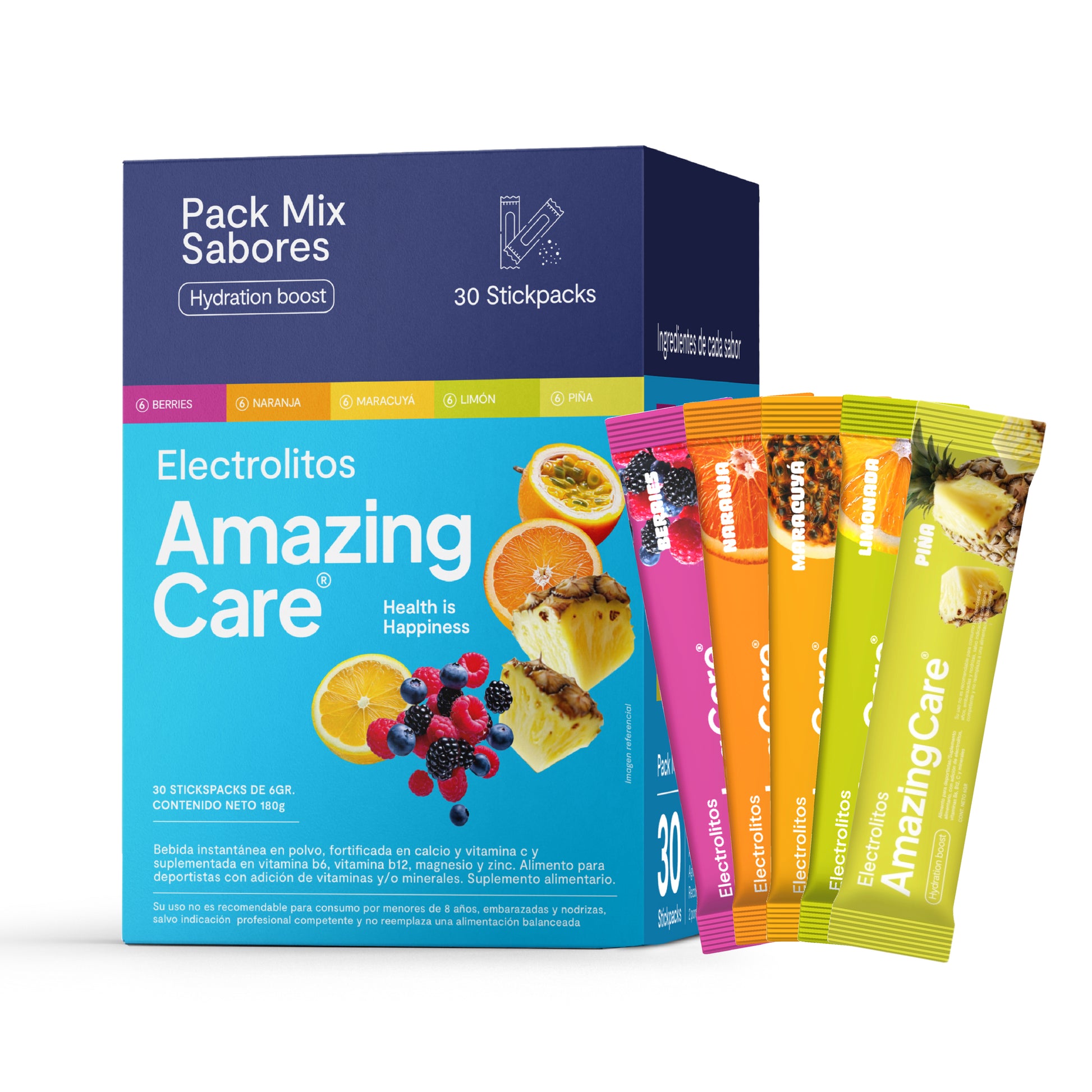 Electrolitos en Polvo Mix Sabores 30 Sticks - Amazing Care® | Electrolitos Hidratantes