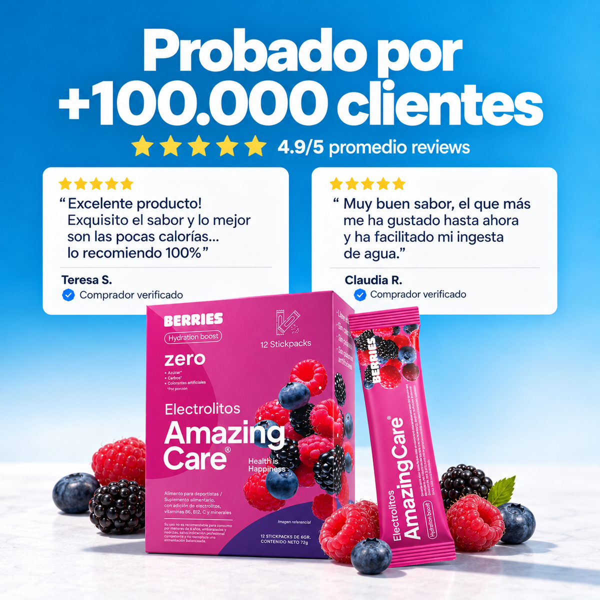 Electrolitos en Polvo Sabor Berries 30 Sticks