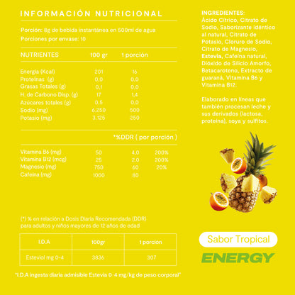 Electrolitos en Polvo Energy Sabor Tropical 10 Sticks - Amazing Care® | Electrolitos Hidratantes